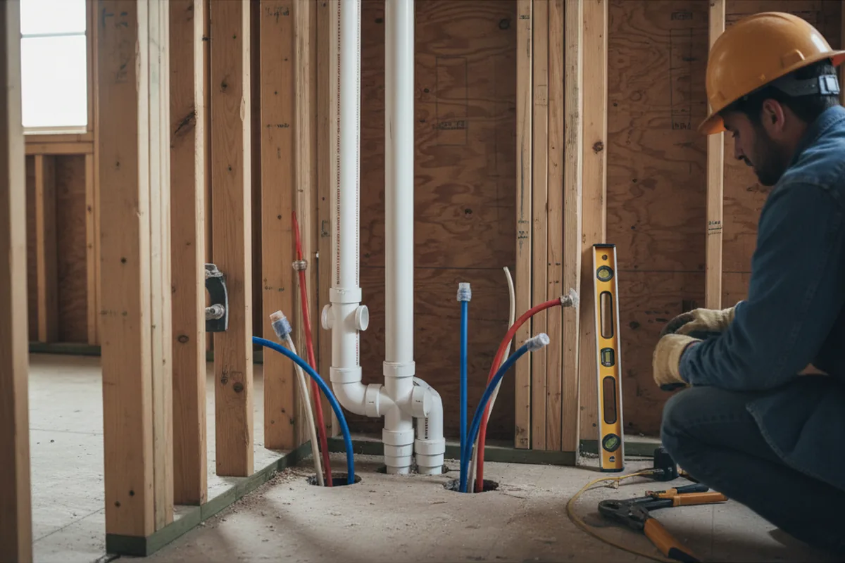 Drain and supply rough-in during Leak Detection in Elmer